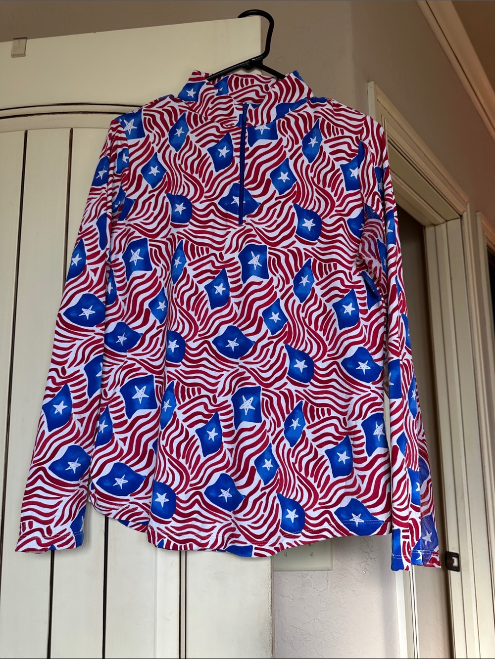 Women’s IBKUL Red & Blue Star Print Long-Sleeve Pullover Shirt